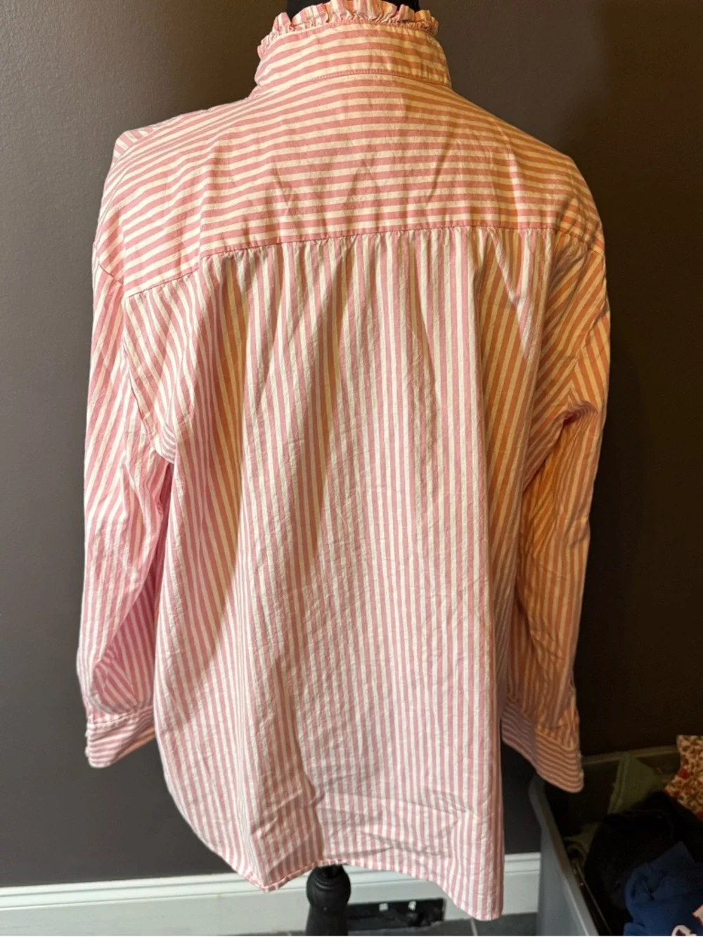 crown & ivy Pink and White Striped Ruffle-Trim Button Down Shirt - Picture 3 of 4